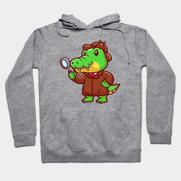 Cute Crocodile Detective With Magnifying Glass Cartoon Hoodie by Catalyst Labs